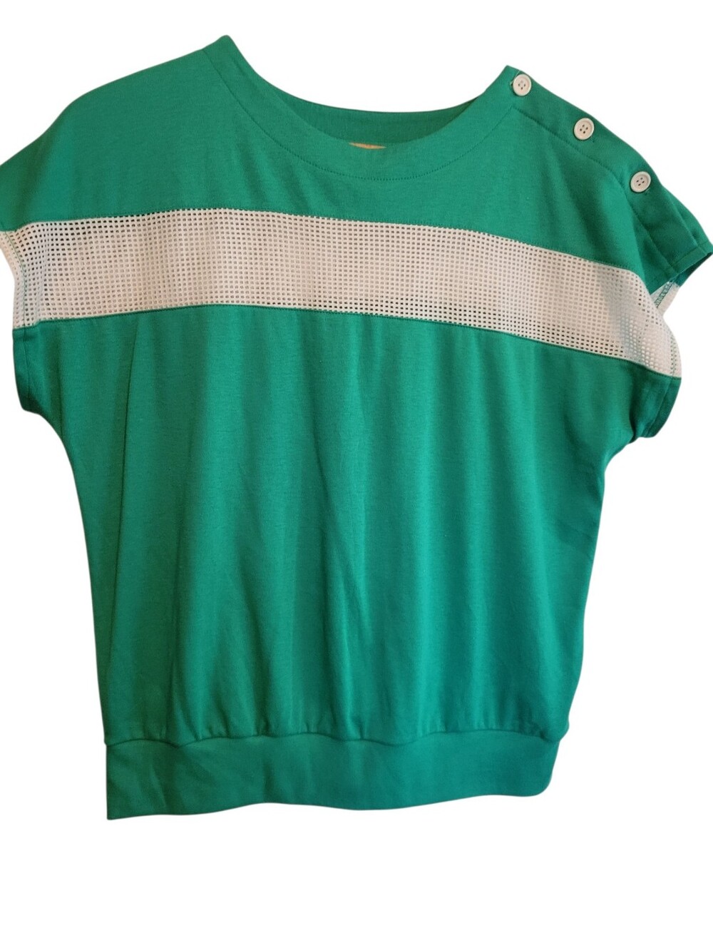 Vintage 70s Smith & Jones Green Mesh Athletic Boatneck Short Sleeve Top Size L
